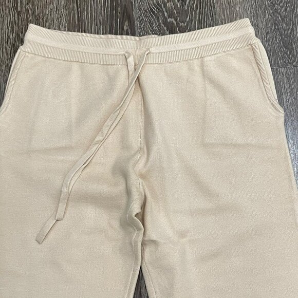 Monrow Womens Beige Knit Jogger Pants Ribbed Cuffs & Drawstring Waist Sz Large - Picture 2 of 7